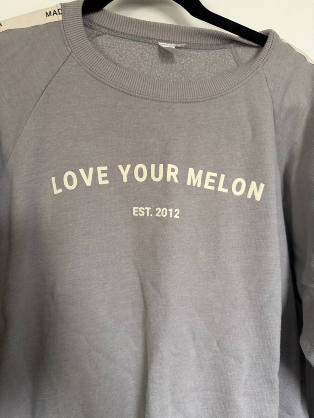Love Your Melon Gray Crewneck with Cream Logo Tape - Picture 3 of 5